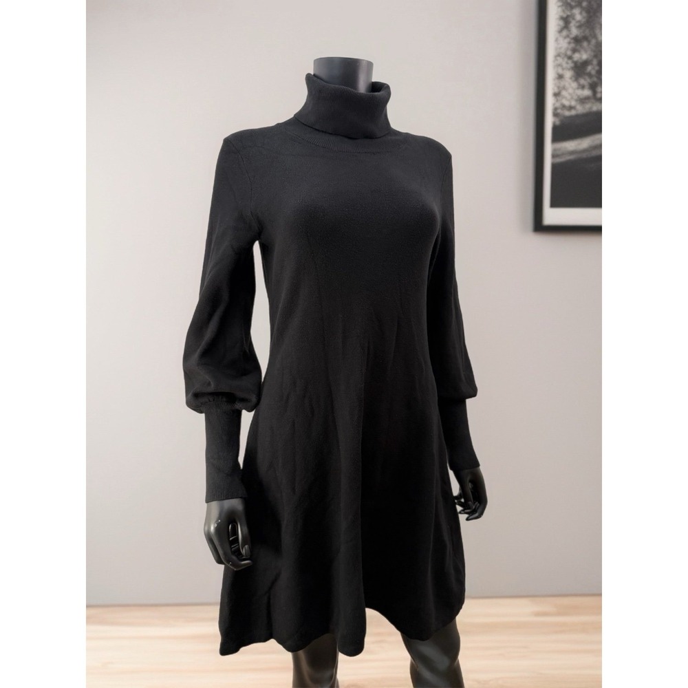 Tahari Black Turtleneck Sweater‎ Dress Small Long Sleeve Knit Classic